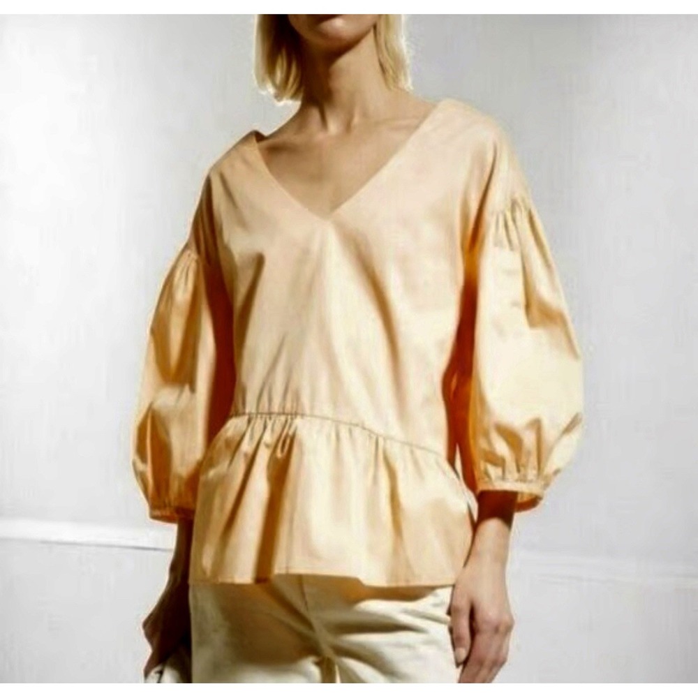 Anthropologie Harshman Apricot 100% Cotton Short Sleeve Blouse Size S NWT